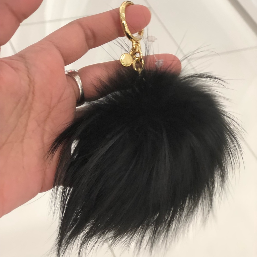 Michael Kors Black fur Pom Pom keychain charm